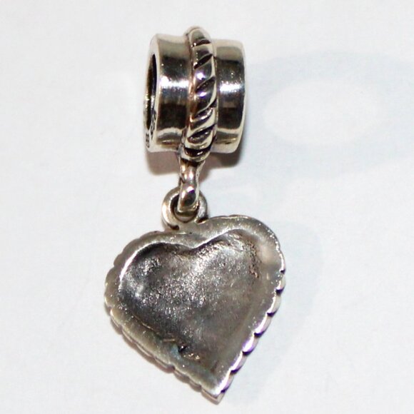 Sterling Silver Bead Heart Dangle Charm - Picture 2 of 4